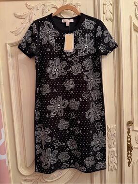 MICHAEL Michael Kors Black Floral Studded Shift Dress XS $389